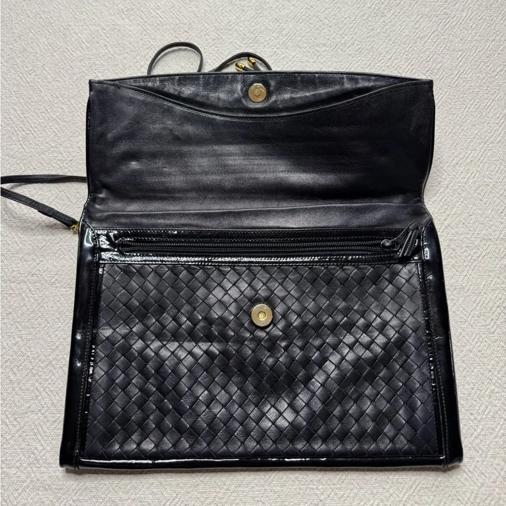 VTG Walter Katten Black Leather Intrecciato Woven Shoulder Bag Clutch Patent - Picture 9 of 11
